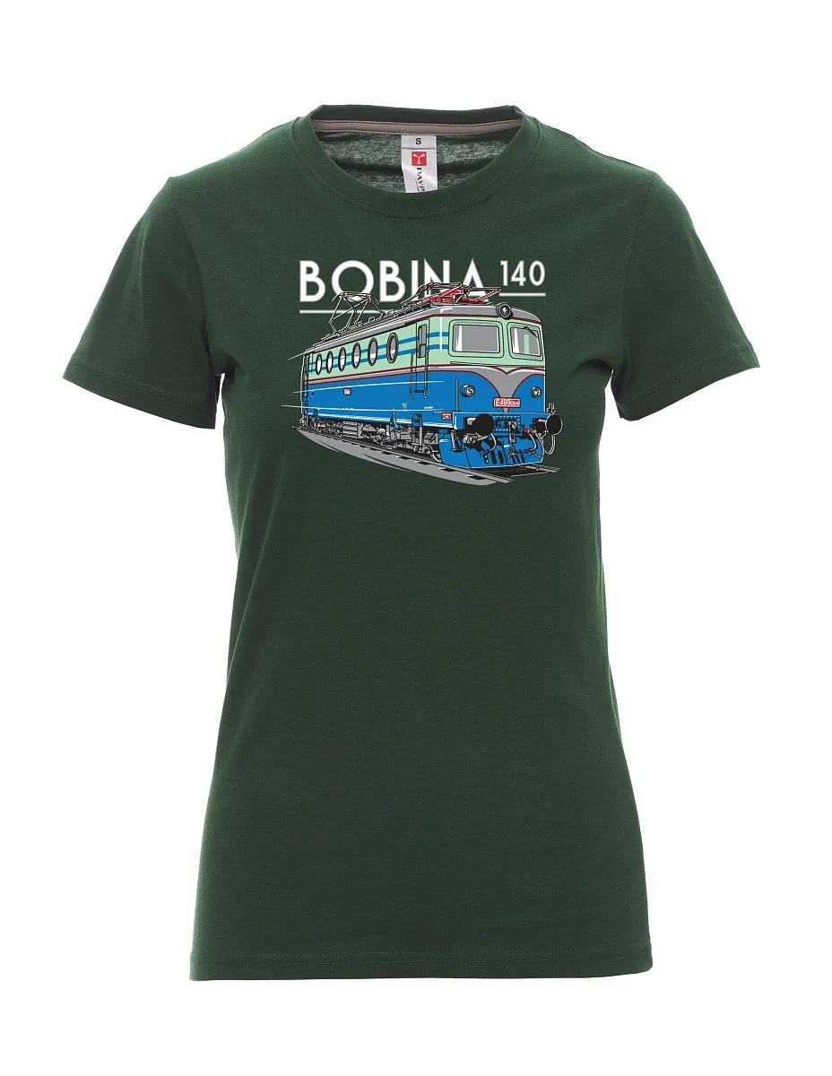 Tmavě zelené dámské tričko Lokomotiva 140 "Bobina"