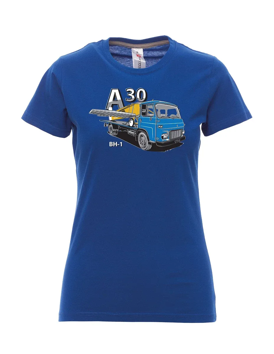 Královsky modré dámské tričko Avia A30 a letadlo BH - 1