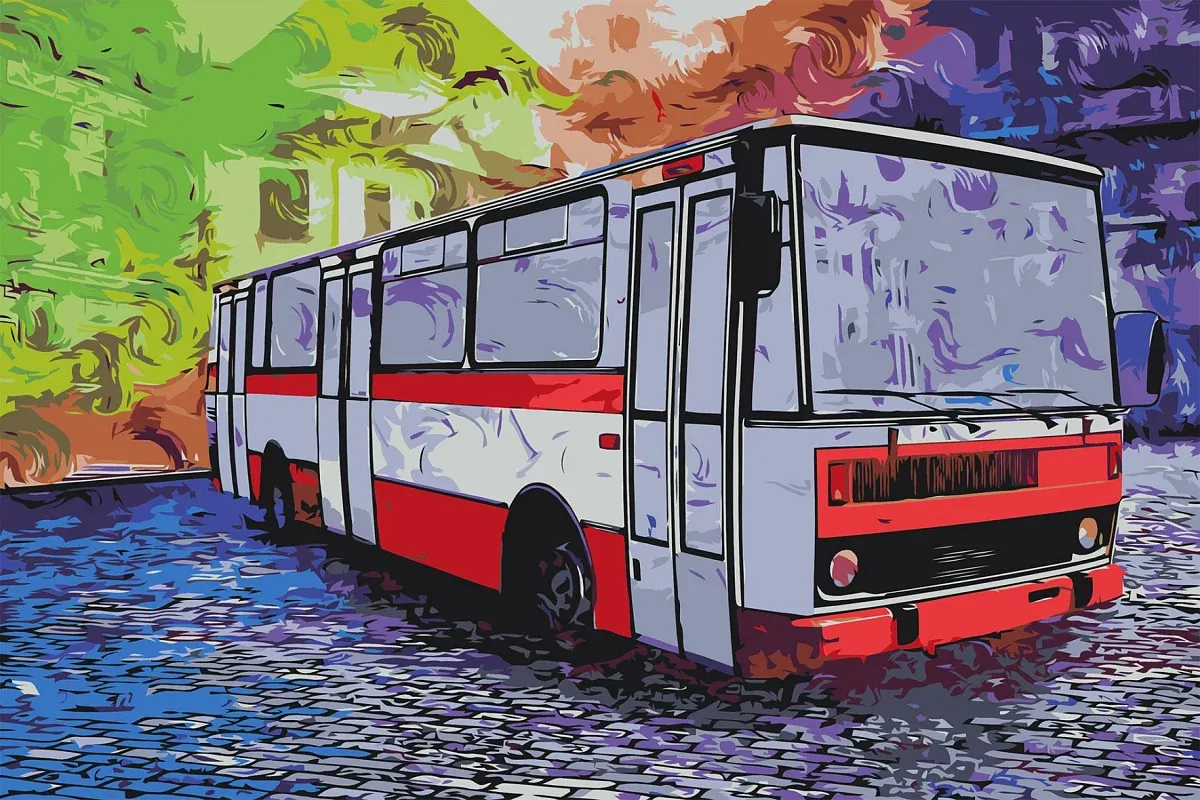 Malování podle čísel - obraz veterána autobus