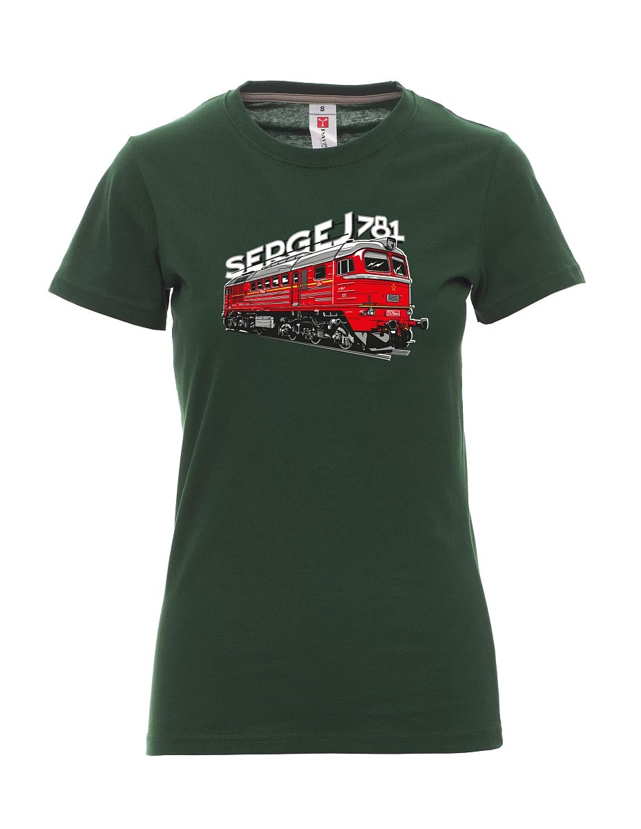 Tmavě zelené dámské tričko Lokomotiva 781 "Sergej" (M62)