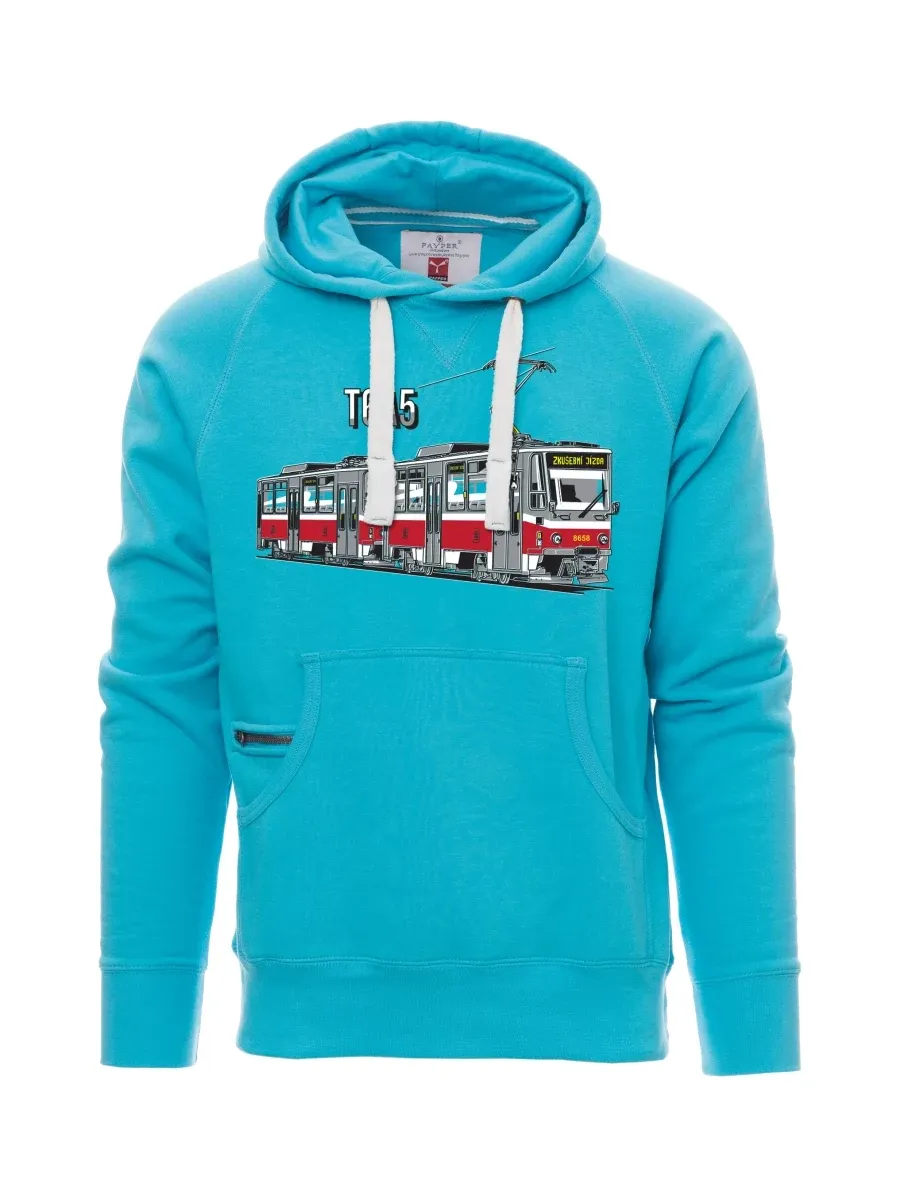 Světle modrá pánská mikina Tramvaj T6A5