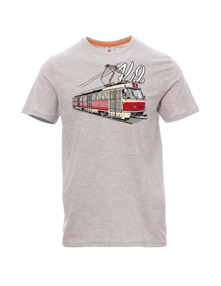 Šedé melanžové pánské tričko Tramvaj K2