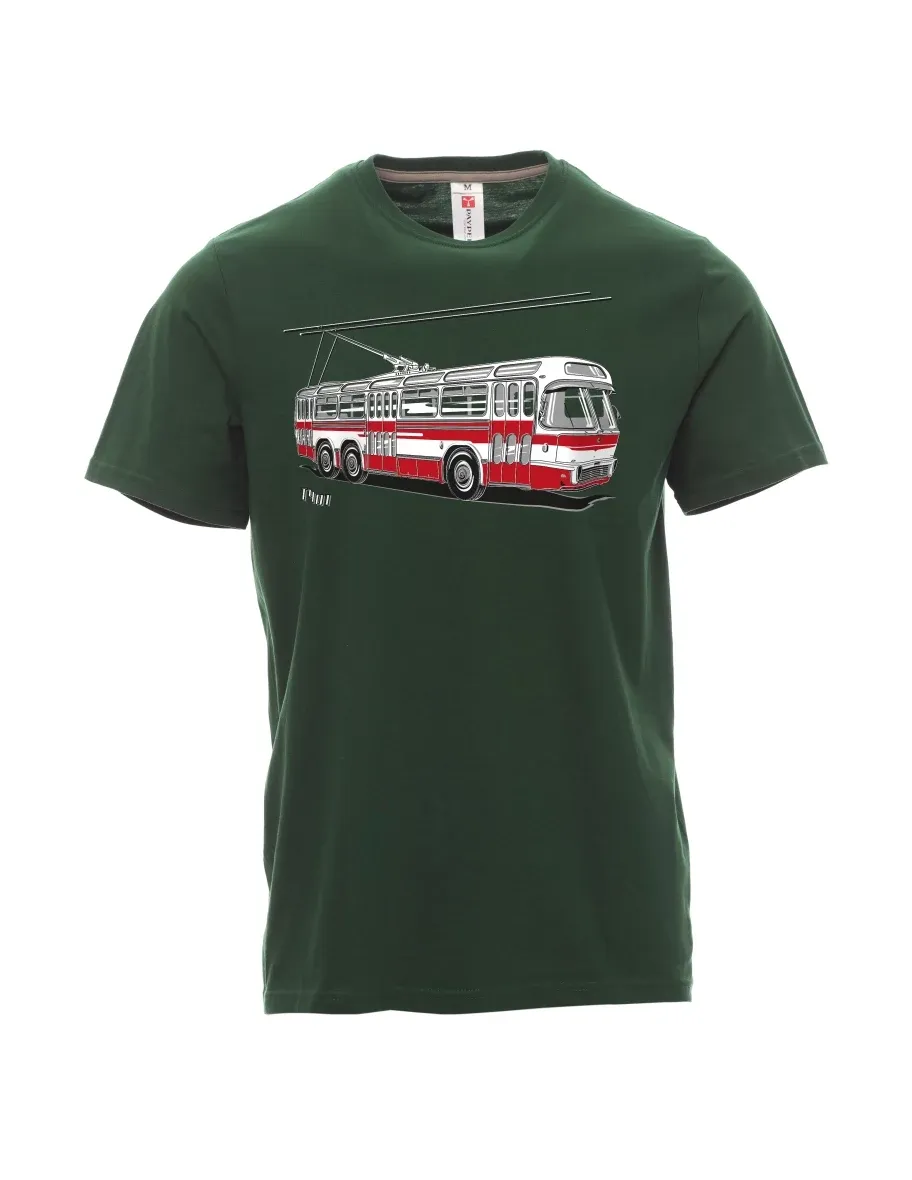 Tmavě zelené pánské tričko Trolejbus  T401