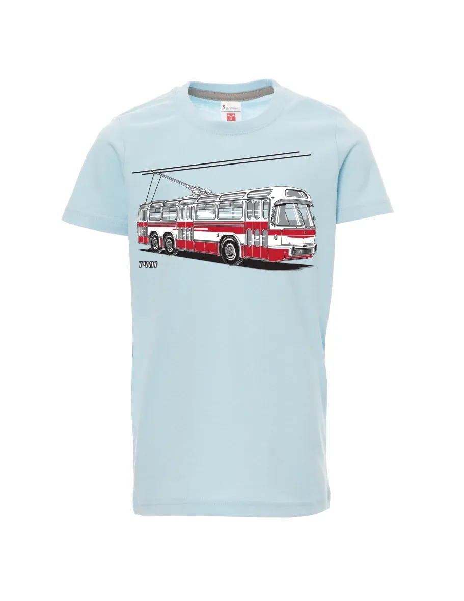 Bledě modré dětské tričko Trolejbus  T401