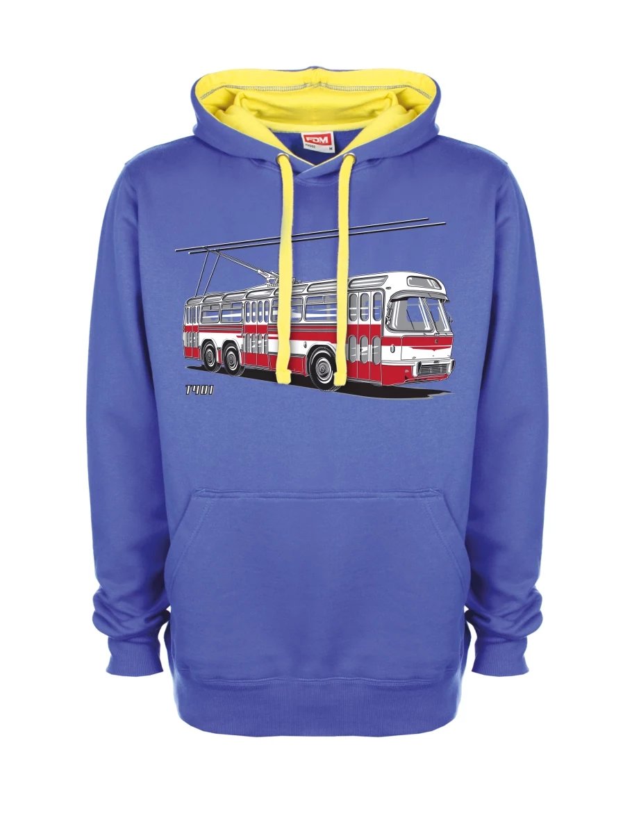 Žluto-modrá mikina Trolejbus  T401