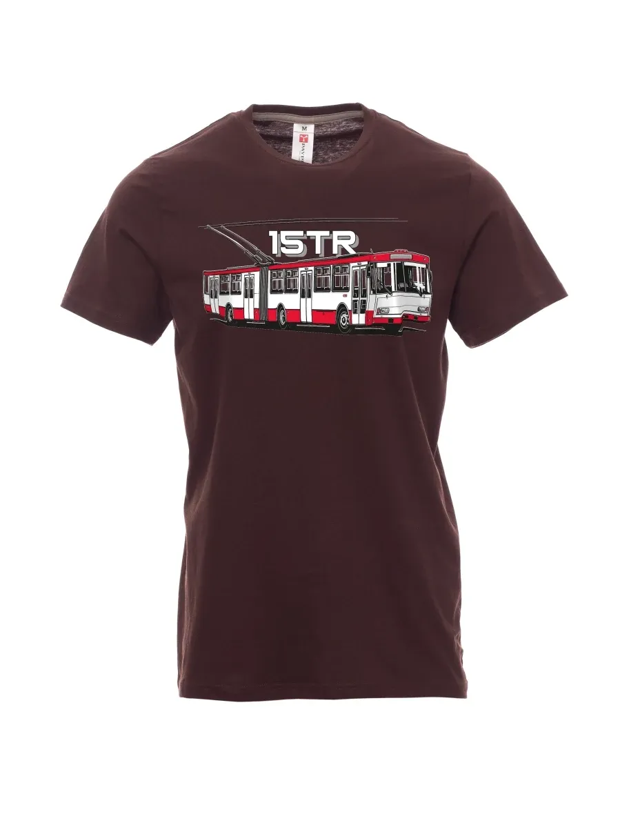 Tmavě hnědé pánské tričko Trolejbus 15TR