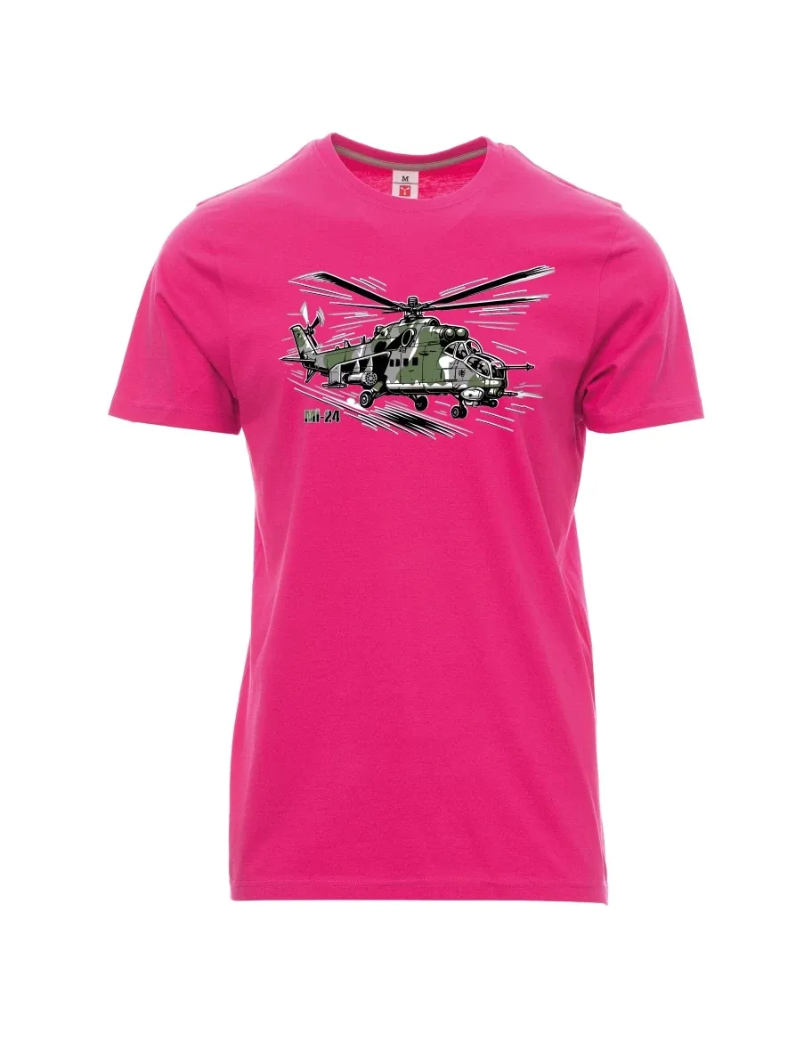 Růžové pánské tričko Vrtulník Mi-24