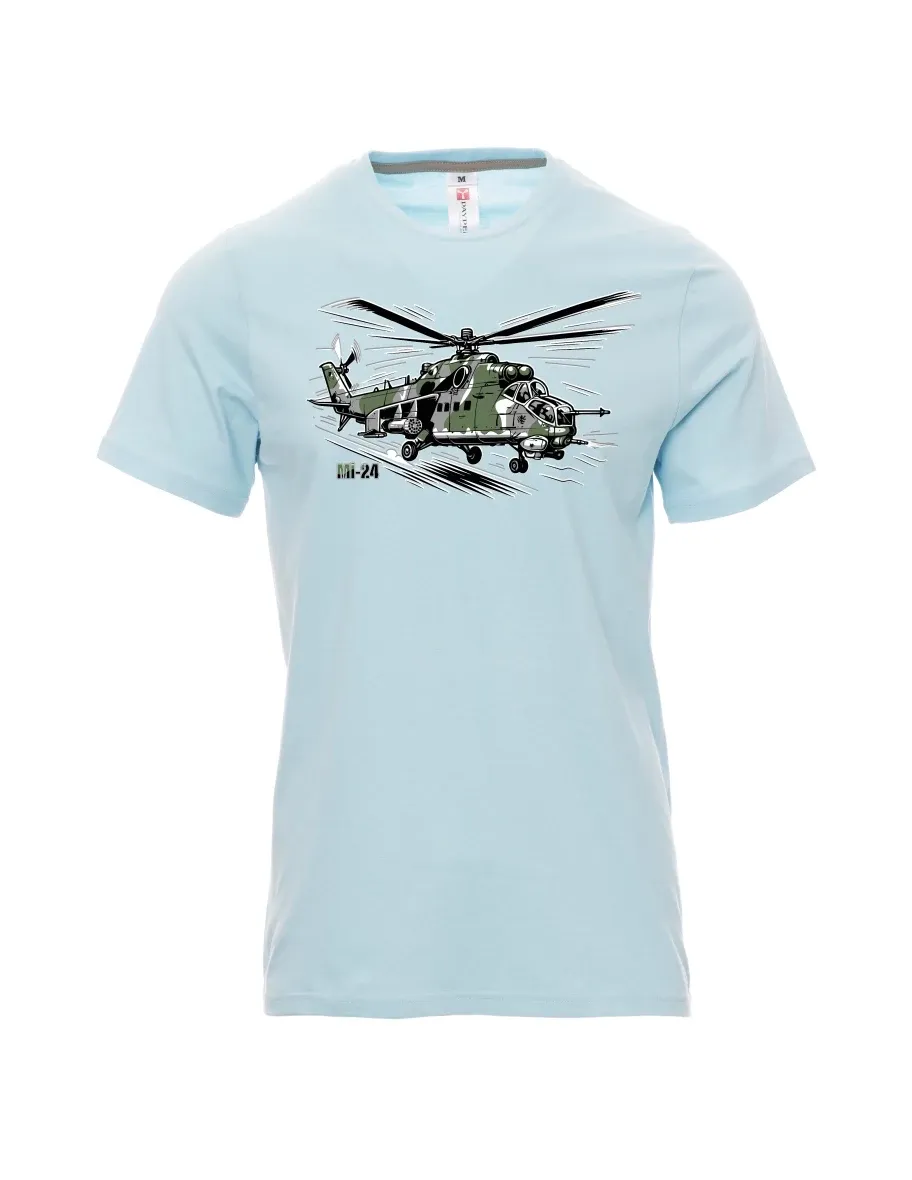 Bledě modré pánské tričko Vrtulník Mi-24