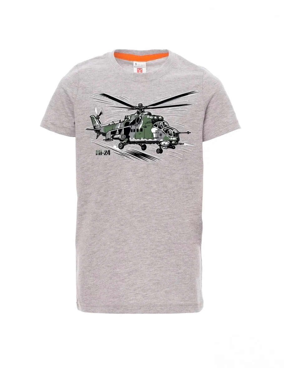 Šedý melír dětské tričko Vrtulník Mi-24