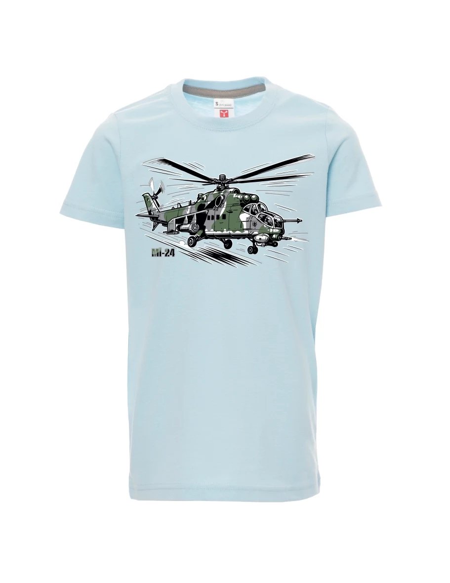 Bledě modré dětské tričko Vrtulník Mi-24