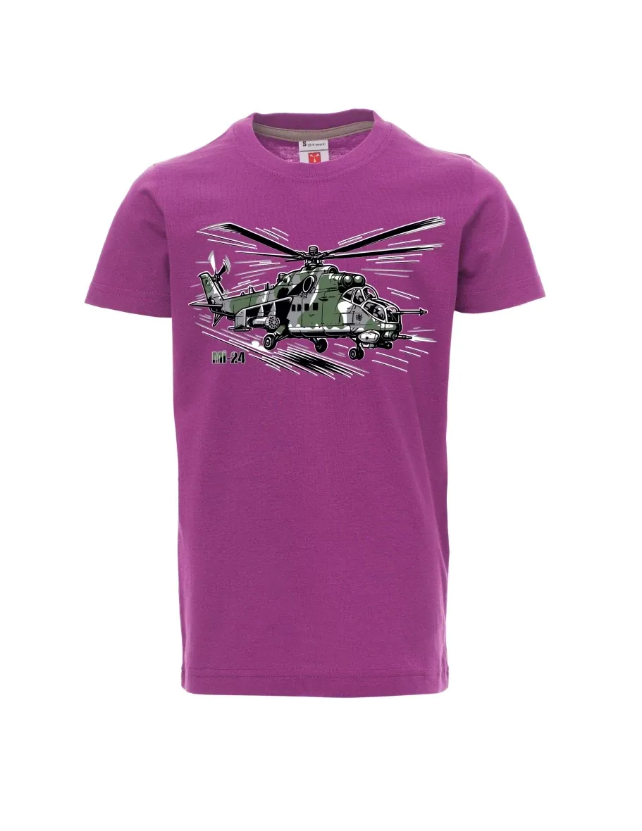 Fialové dětské tričko Vrtulník Mi-24