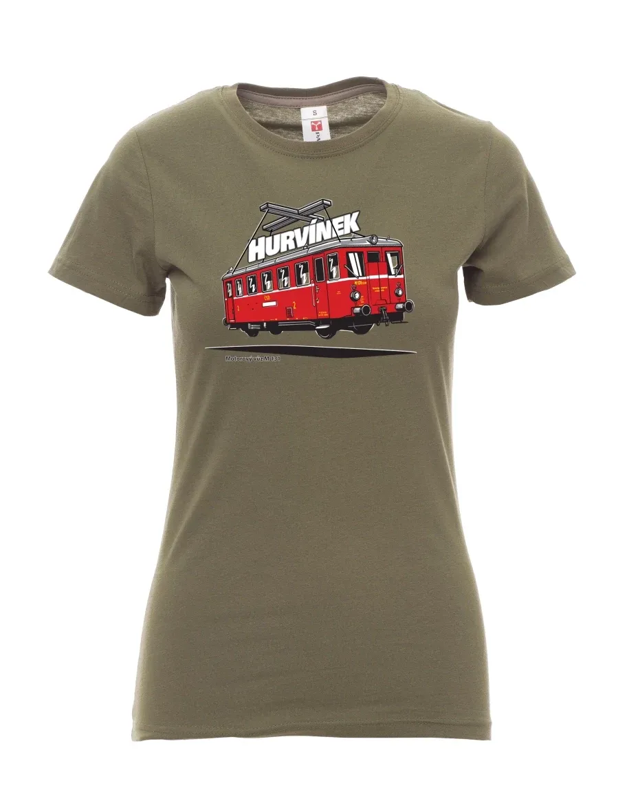 Khaki dámské tričko Motorový vůz M 131 „Hurvínek“