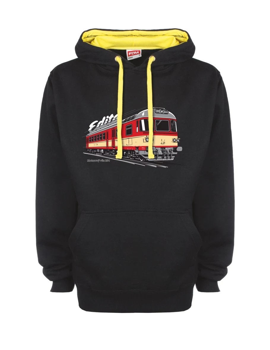 Žluto-černá mikina s Motorový vůz 854 „Edita“