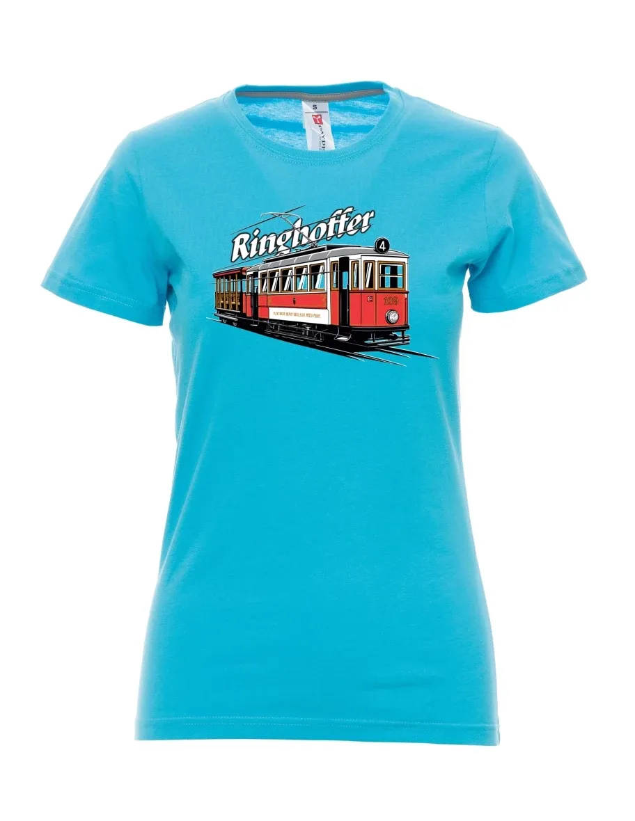 Atolově modré dámské tričko Tramvaj Ringhoffer