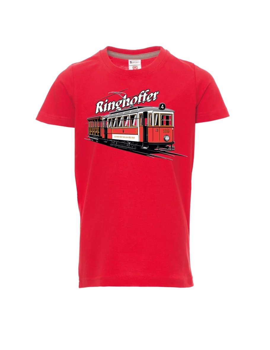 Červené dětské tričko Tramvaj Ringhoffer