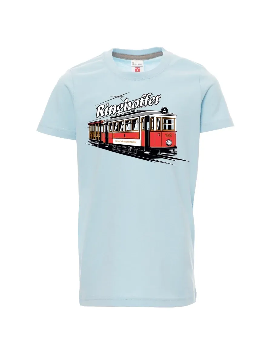 Bledě modré dětské tričko Tramvaj Ringhoffer