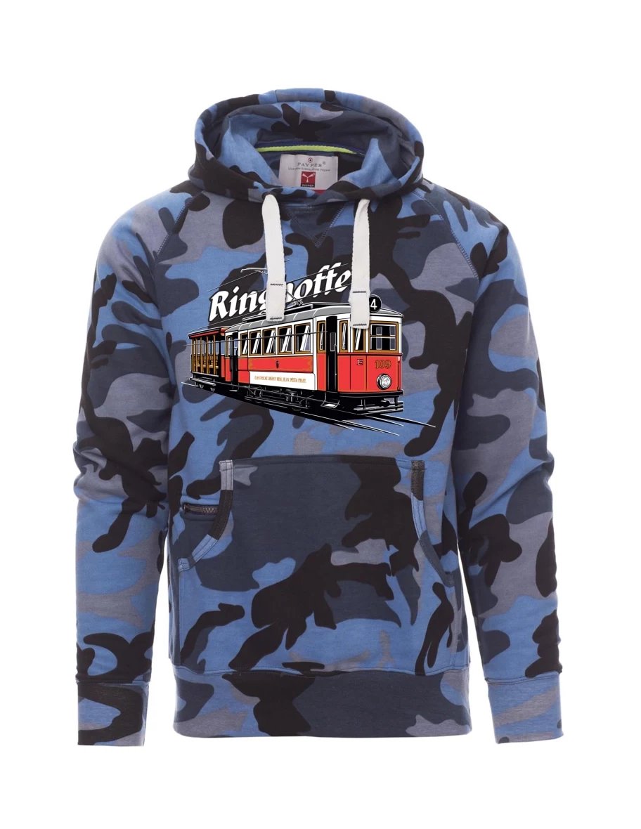Maskáčová modrá pánská mikina Tramvaj Ringhoffer