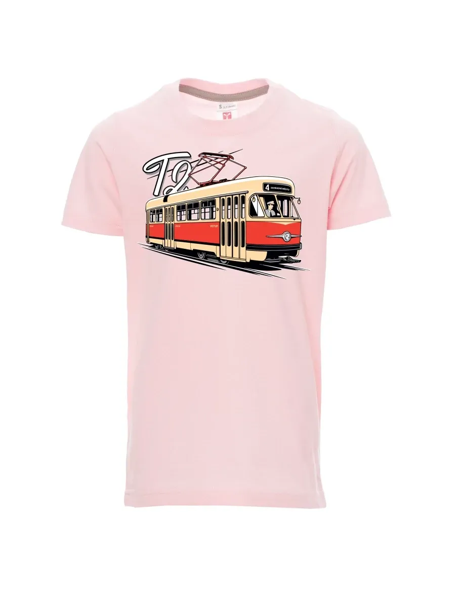 Světle růžové dětské tričko Tramvaj T2