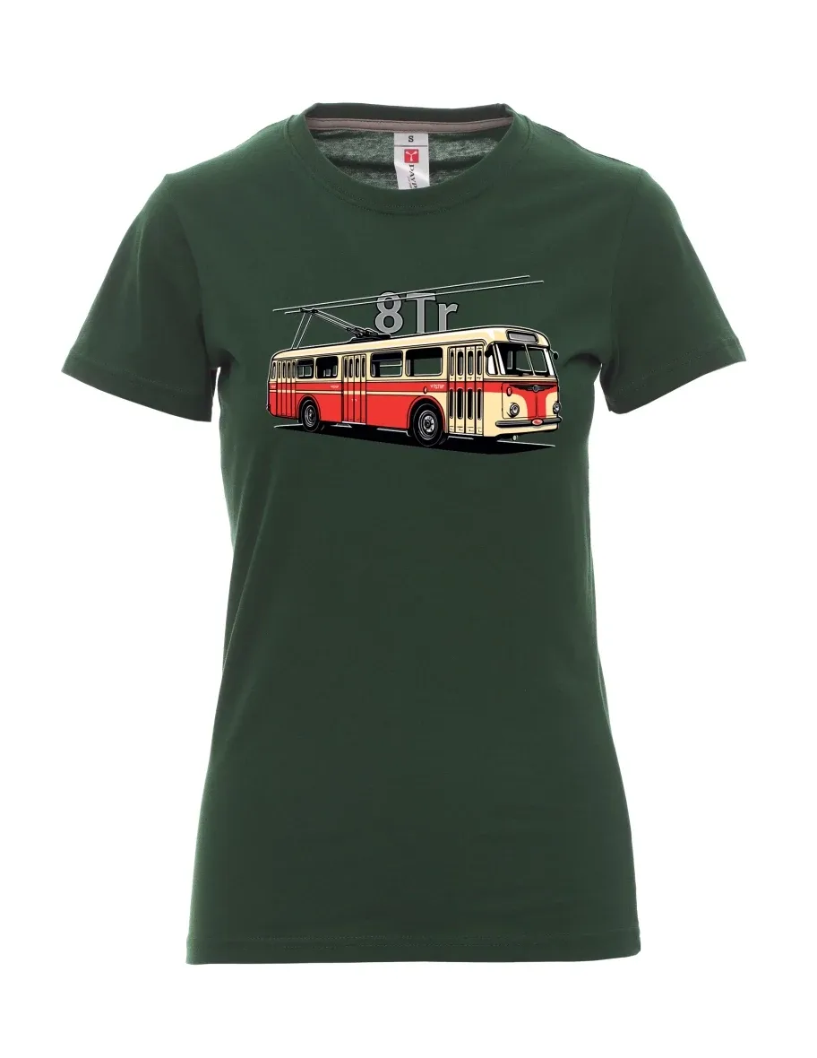 Tmavě zelené dámské tričko Trolejbus 8Tr