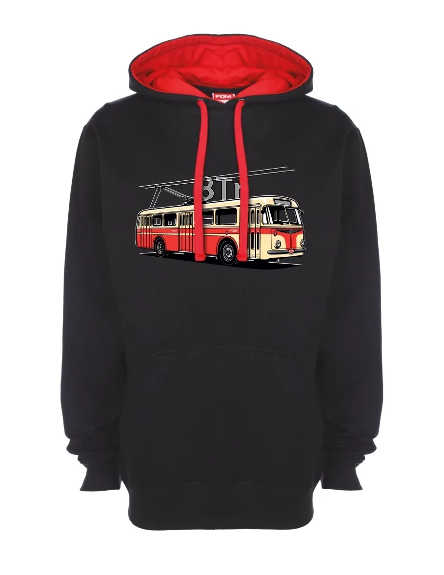 Červeno-černá mikina Trolejbus 8Tr
