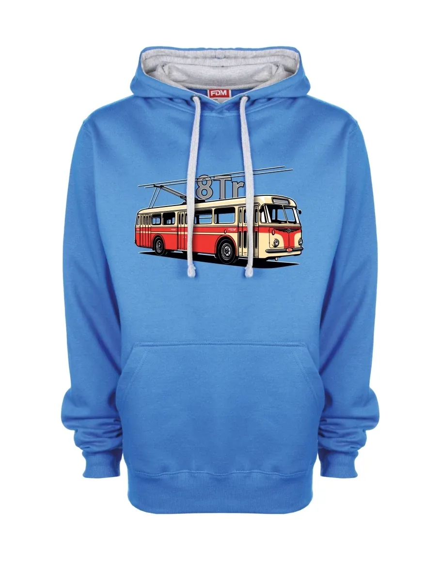 Šedo-modrá mikina Trolejbus 8Tr