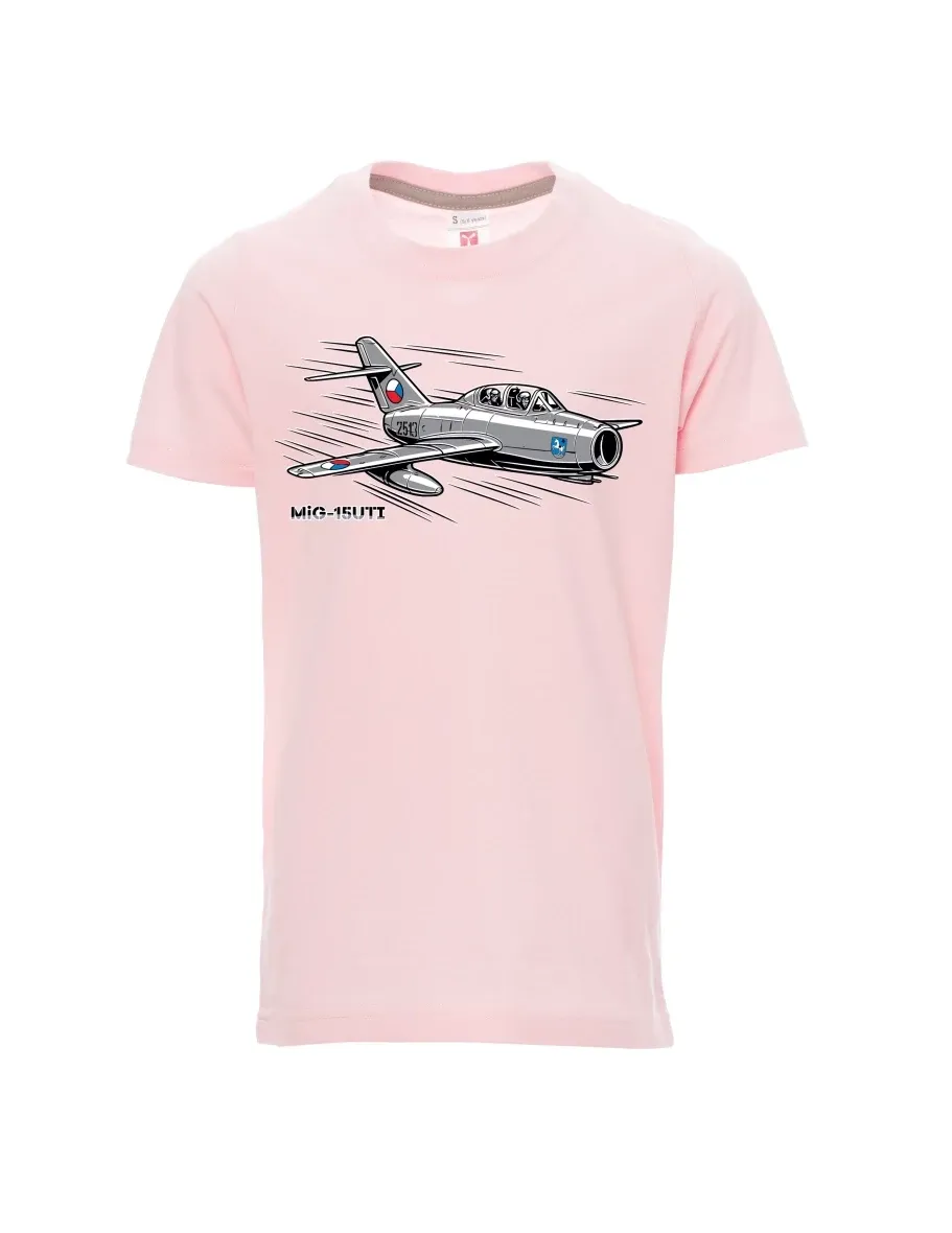 Světle růžové dětské tričko Letadlo MiG-15UTI