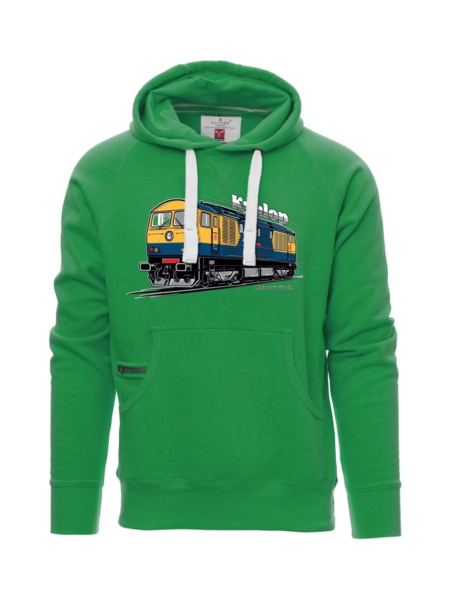 Zelená pánská mikina Motorový vůz 759 „Kyklop“