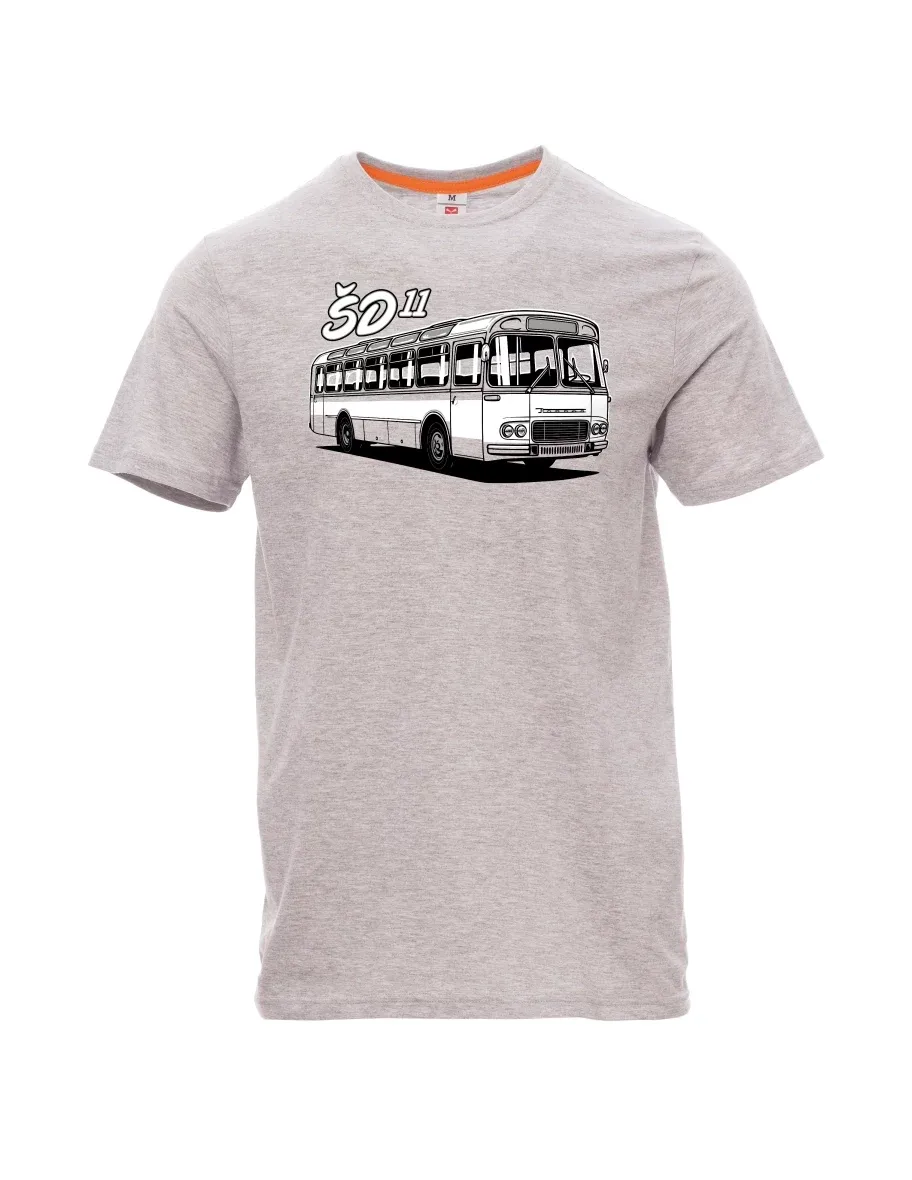 Šedé melanžové pánské tričko Autobus ŠD 11