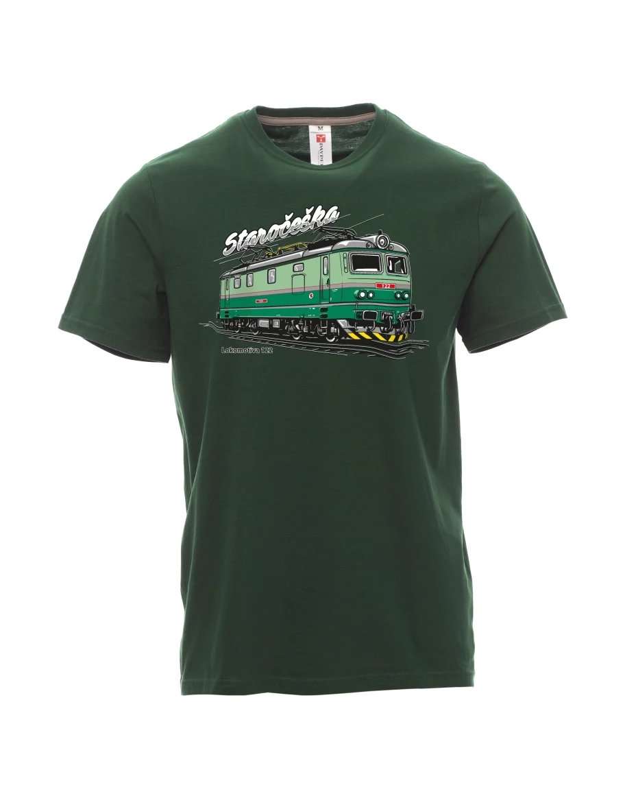 Tmavě zelené pánské tričko Lokomotiva 122 „Staročeška“