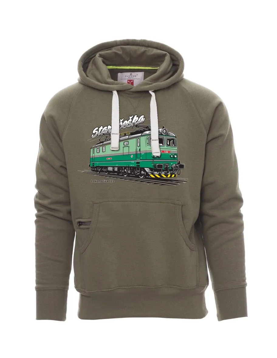 Khaki pánská mikina Lokomotiva 122 „Staročeška“