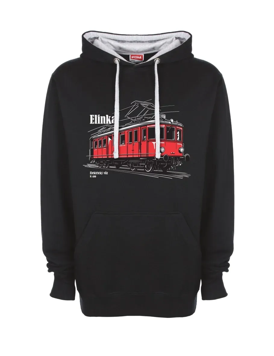 Šedo-černá mikina Elektrický vůz M 400 „Elinka“