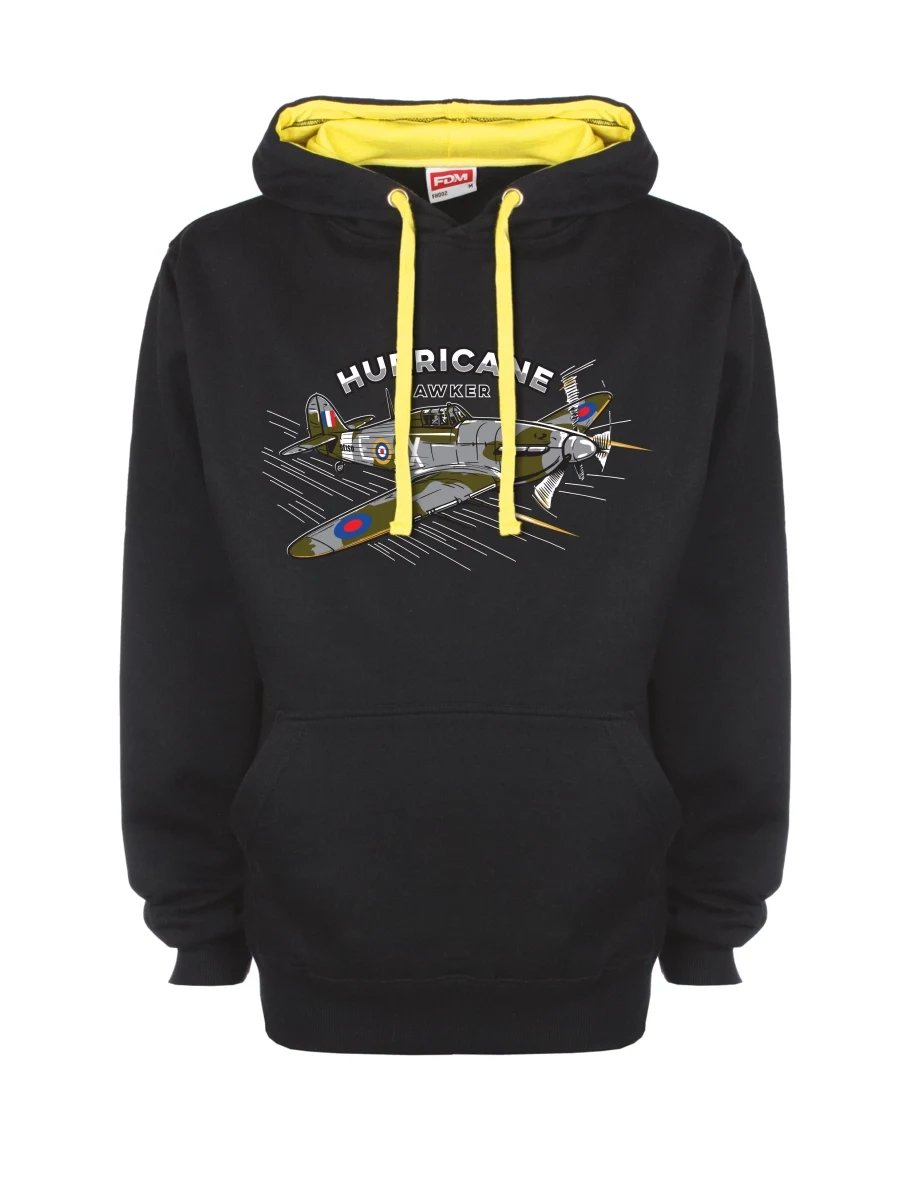 Žluto-černá mikina s Letadlo Hurricane Hawker