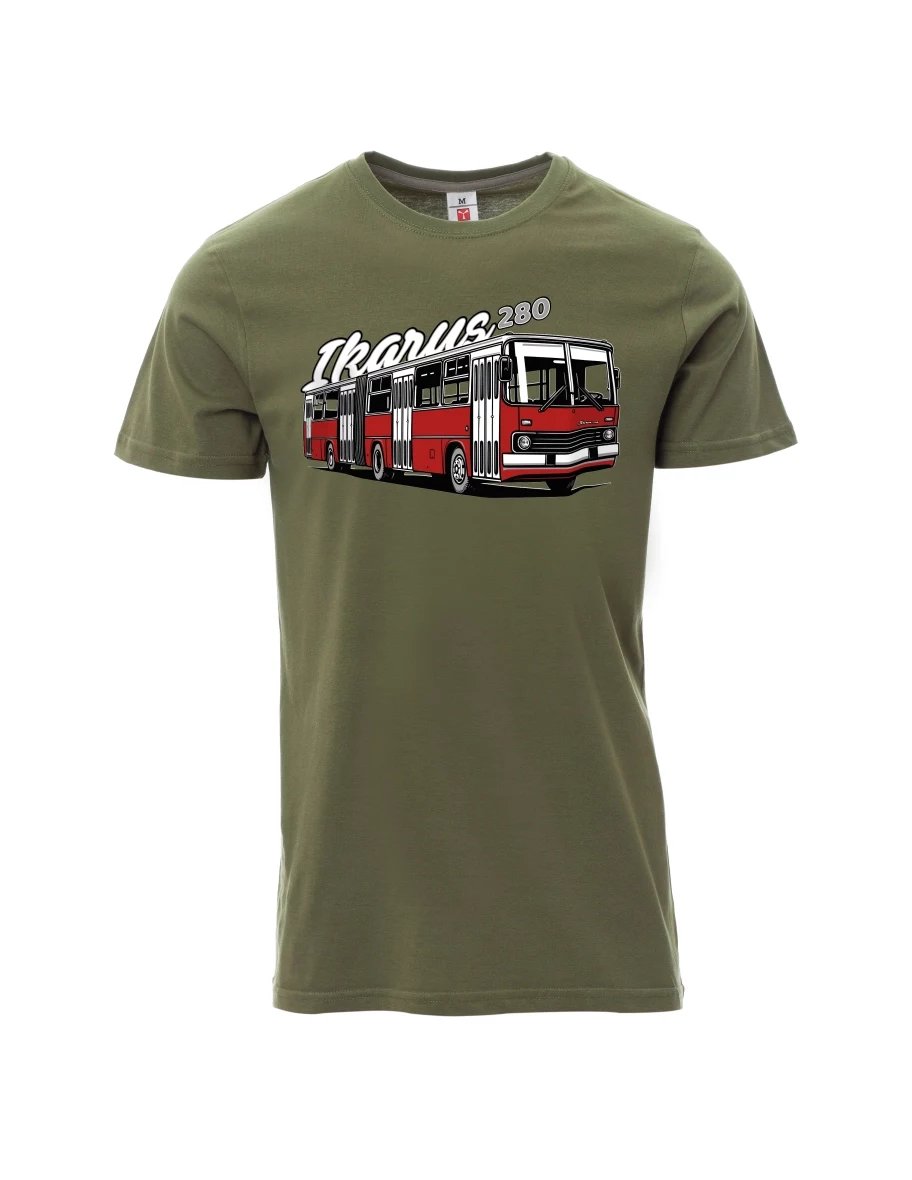 Khaki pánské tričko Autobus Ikarus 280