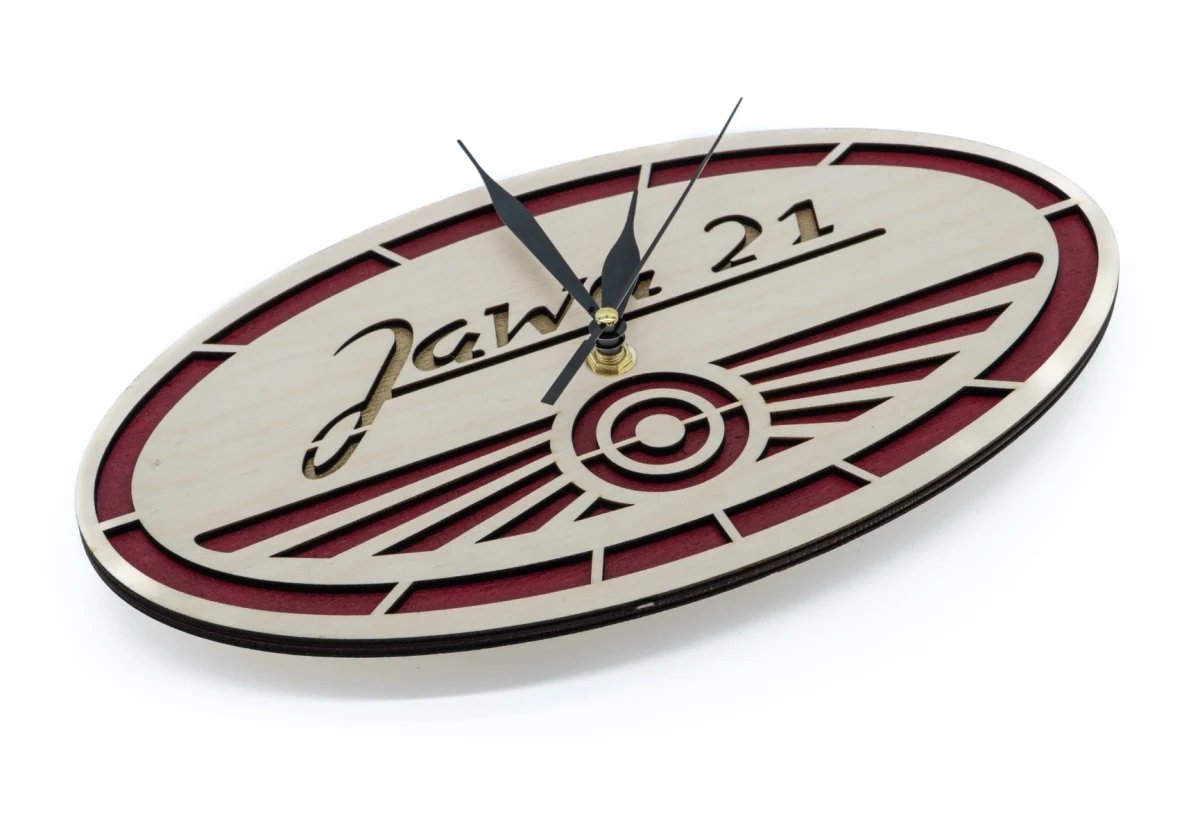Dřevěné hodiny Logo Jawa 21