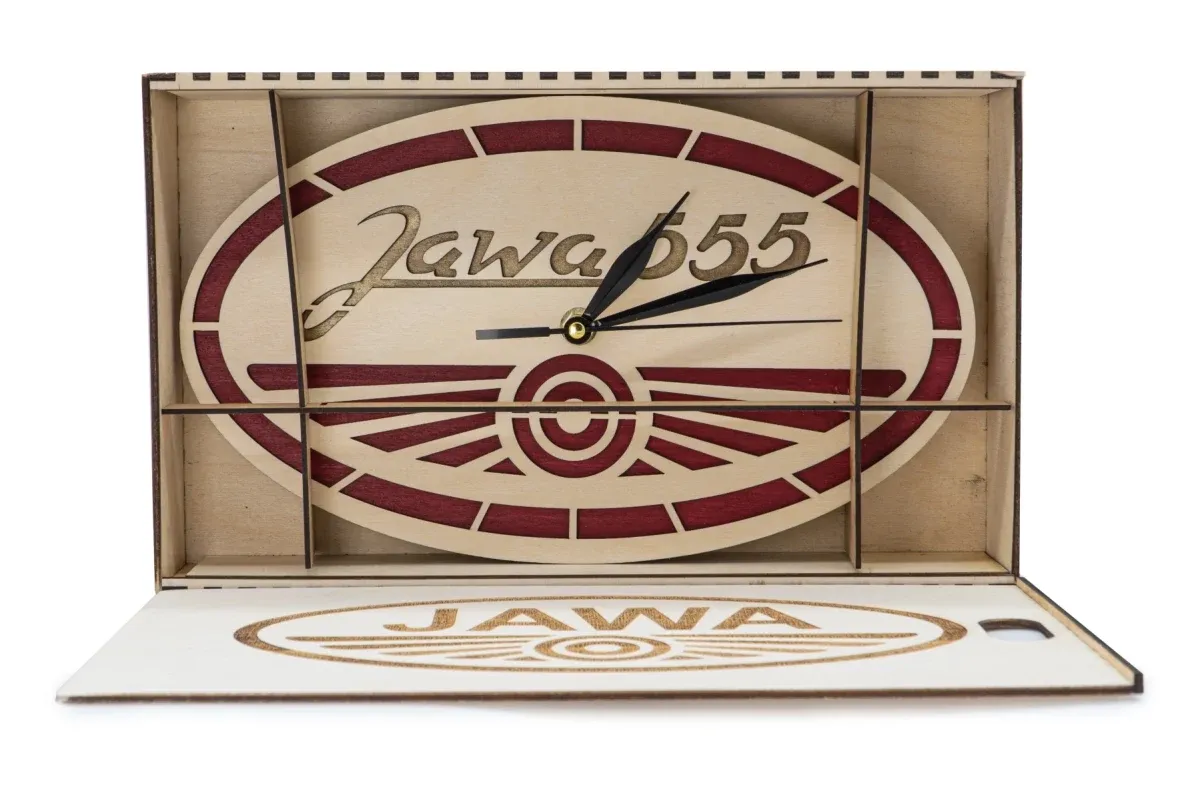 Dřevěné hodiny Logo Jawa 555