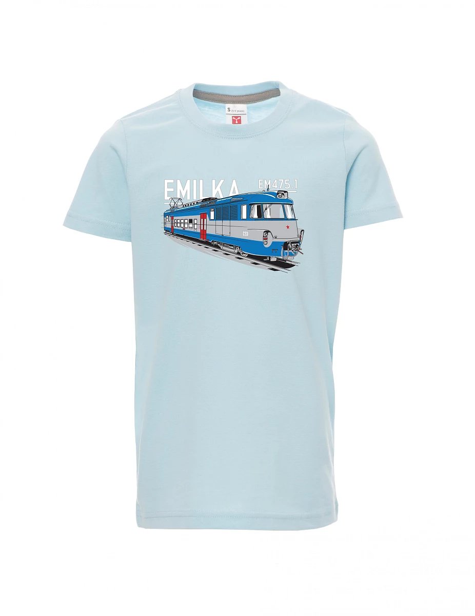 Bledě modré dětské tričko Elektrické jednotky 475.1 "Emilka"