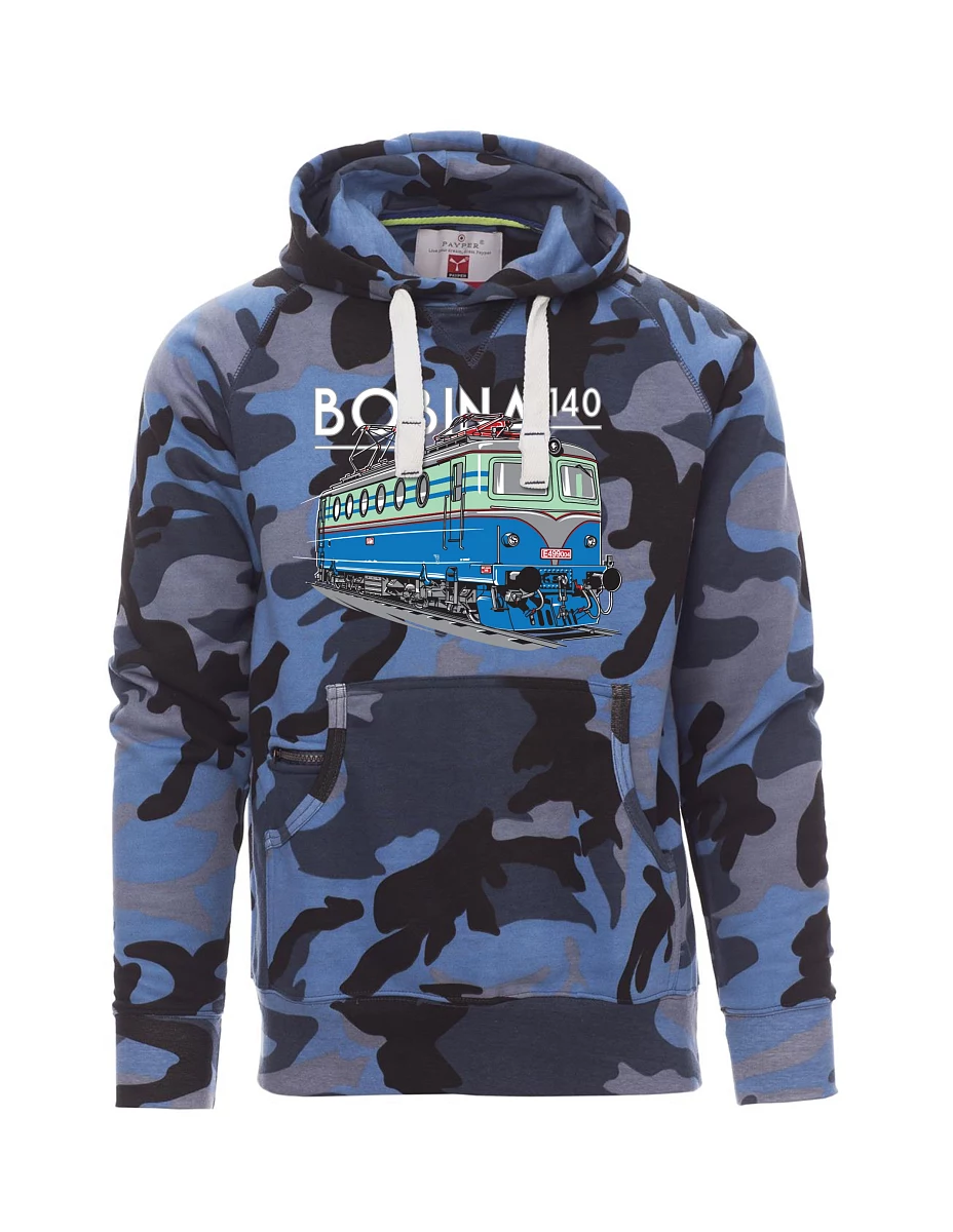 Maskáčová modrá pánská mikina Lokomotiva 140 "Bobina"