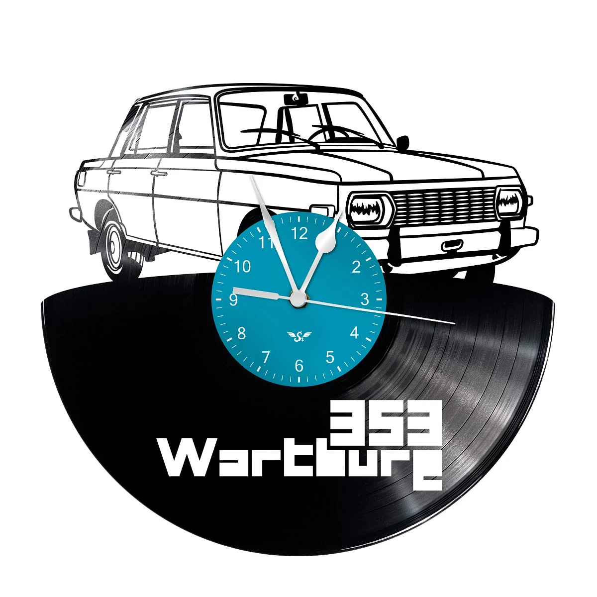 Hodiny z gramodesky s motivem Wartburg 353