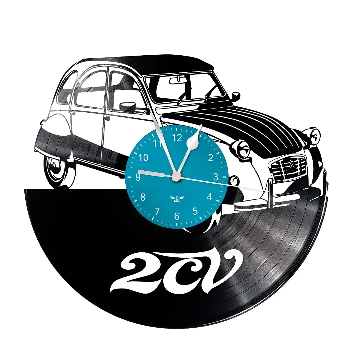 Hodiny z gramodesky s motivem 2CV