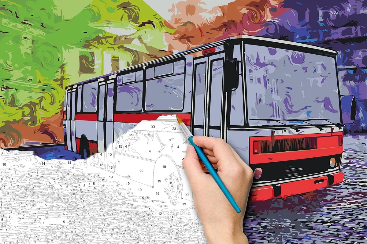 Malování podle čísel - obraz veterána autobus