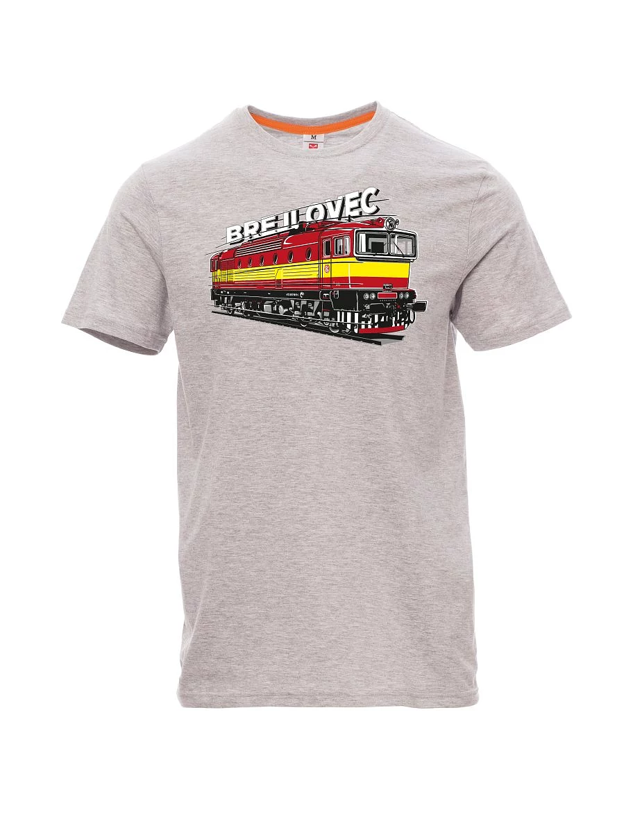 Šedé melanžové pánské tričko Lokomotiva 753 "Brejlovec"
