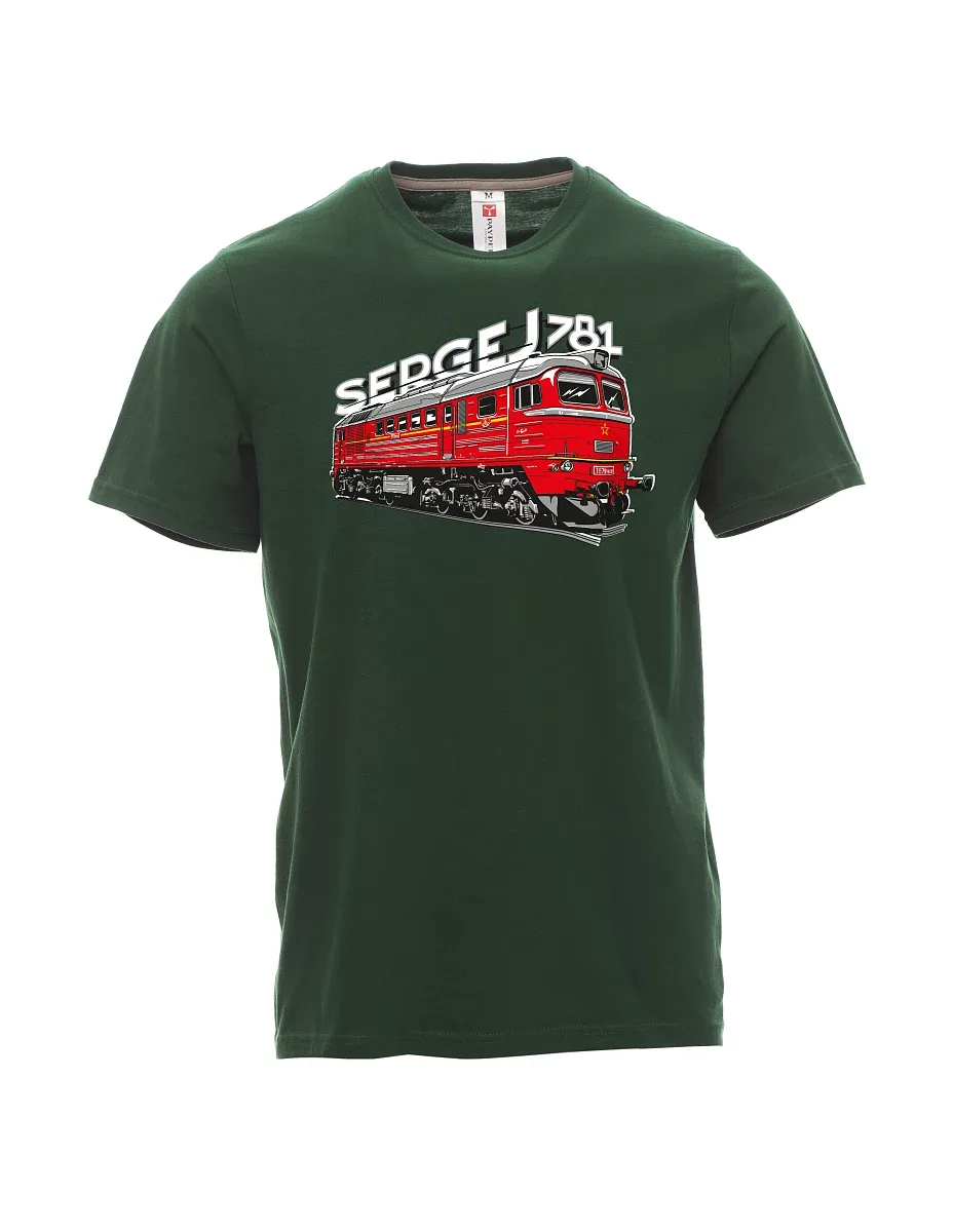 Tmavě zelené pánské tričko Lokomotiva 781 "Sergej" (M62)