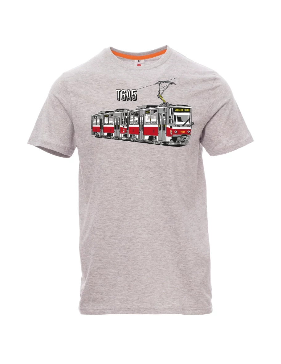 Šedé melanžové pánské tričko Tramvaj T6A5