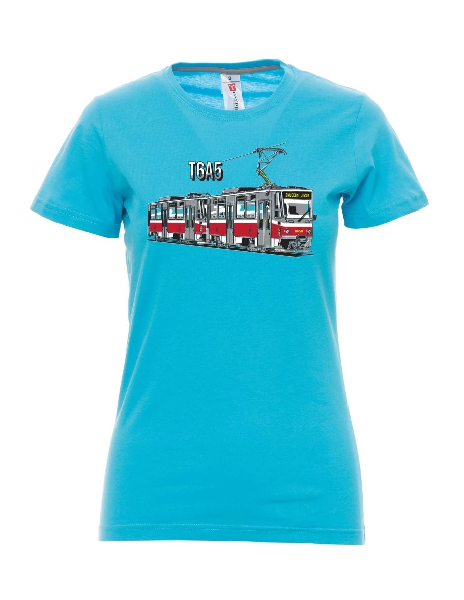 Atolově modré dámské tričko Tramvaj T6A5
