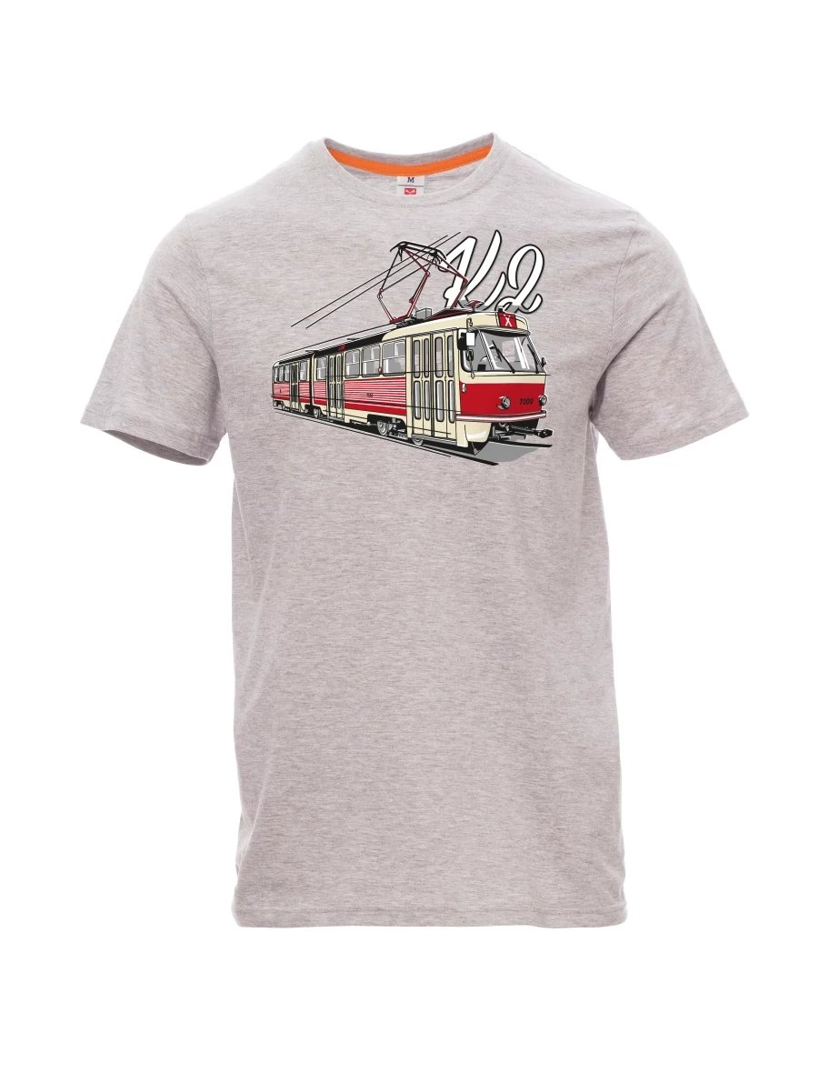 Šedé melanžové pánské tričko Tramvaj K2