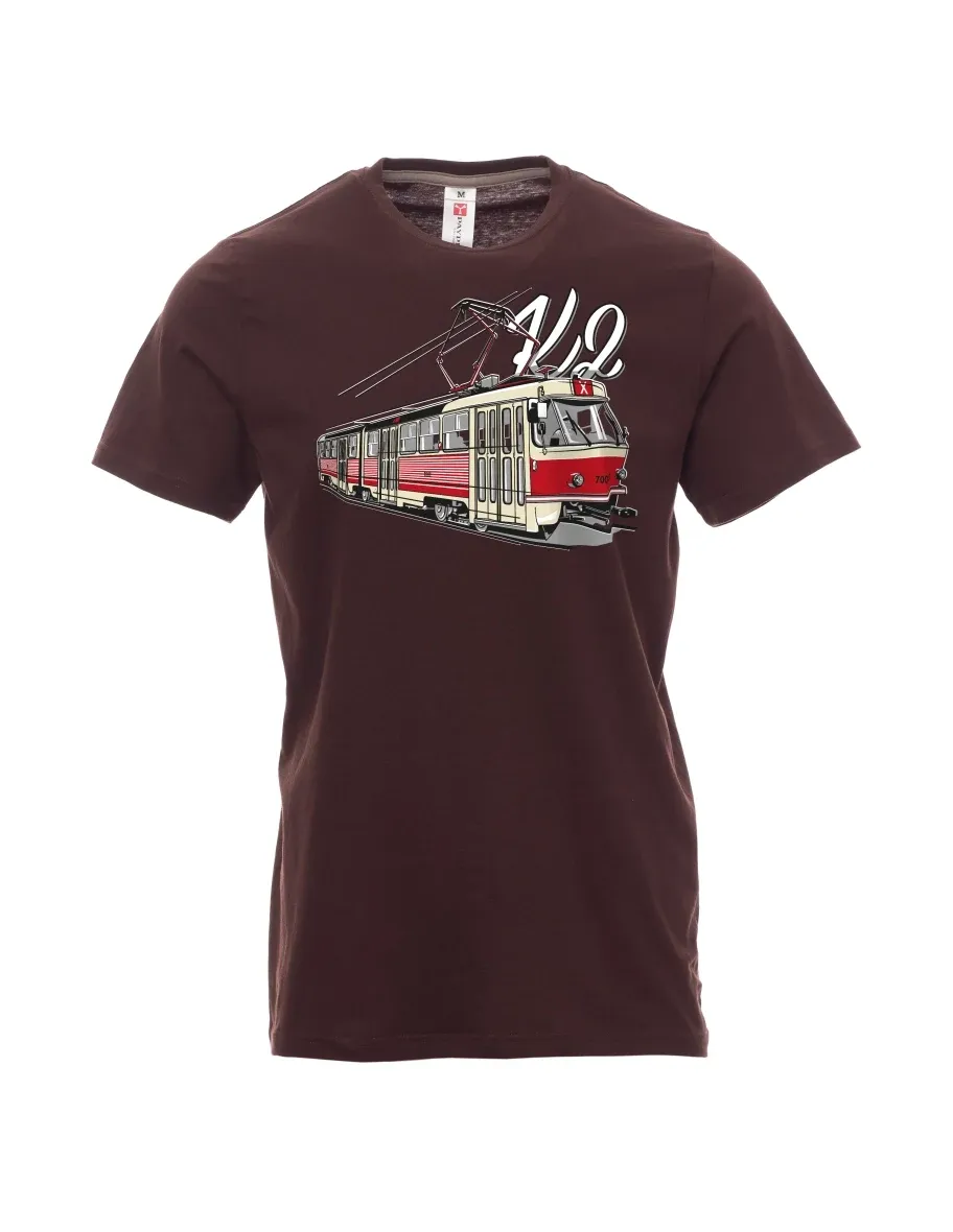 Tmavě hnědé pánské tričko Tramvaj K2