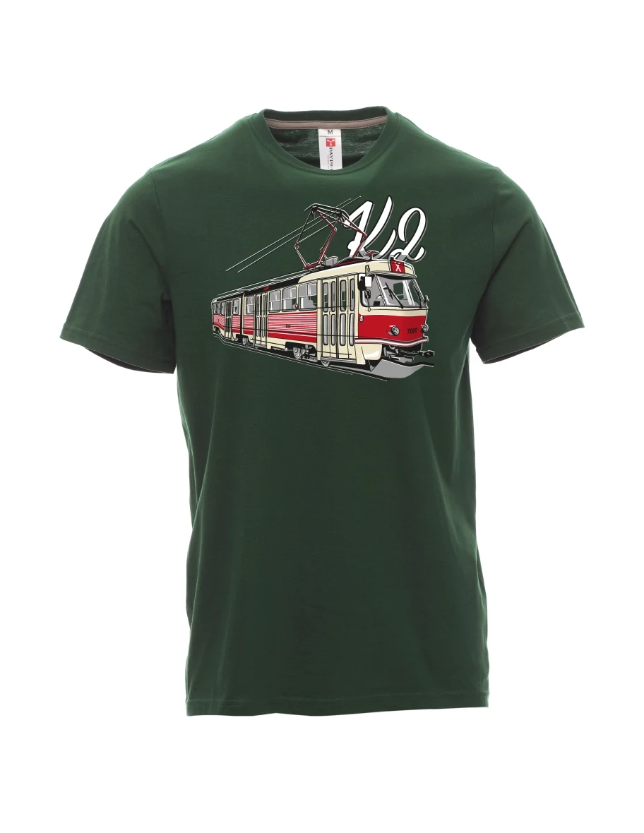 Tmavě zelené pánské tričko Tramvaj K2