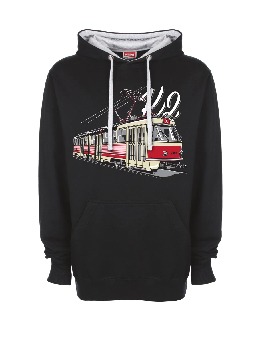 Šedo-černá mikina Tramvaj K2