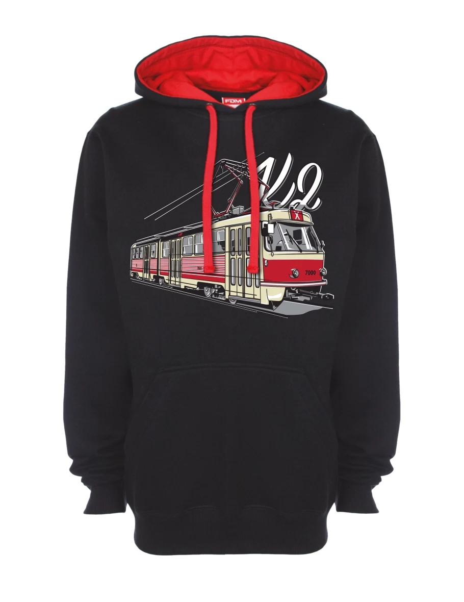 Červeno-černá mikina Tramvaj K2