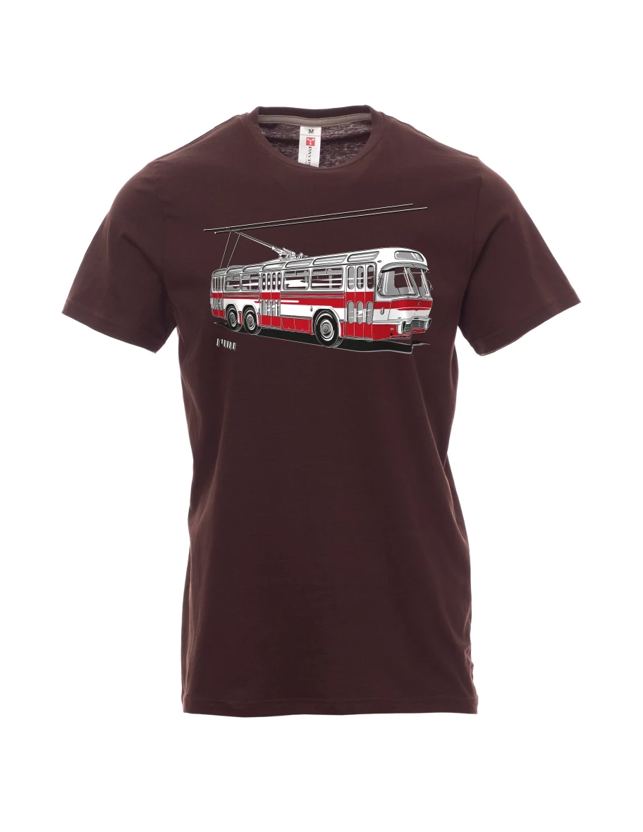 Tmavě hnědé pánské tričko Trolejbus  T401